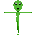 a spinning alien floats by?